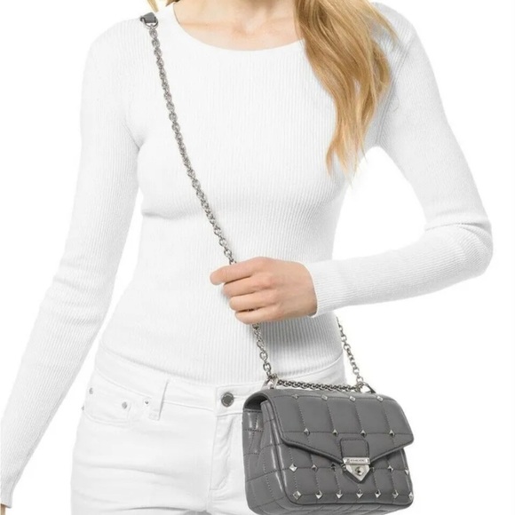 Michael Kors Soho Small Chain Heather Grey Leather Shoulder Bag NWT crossbody - Picture 2 of 8